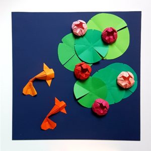 Cadre carpe koï et nénuphars